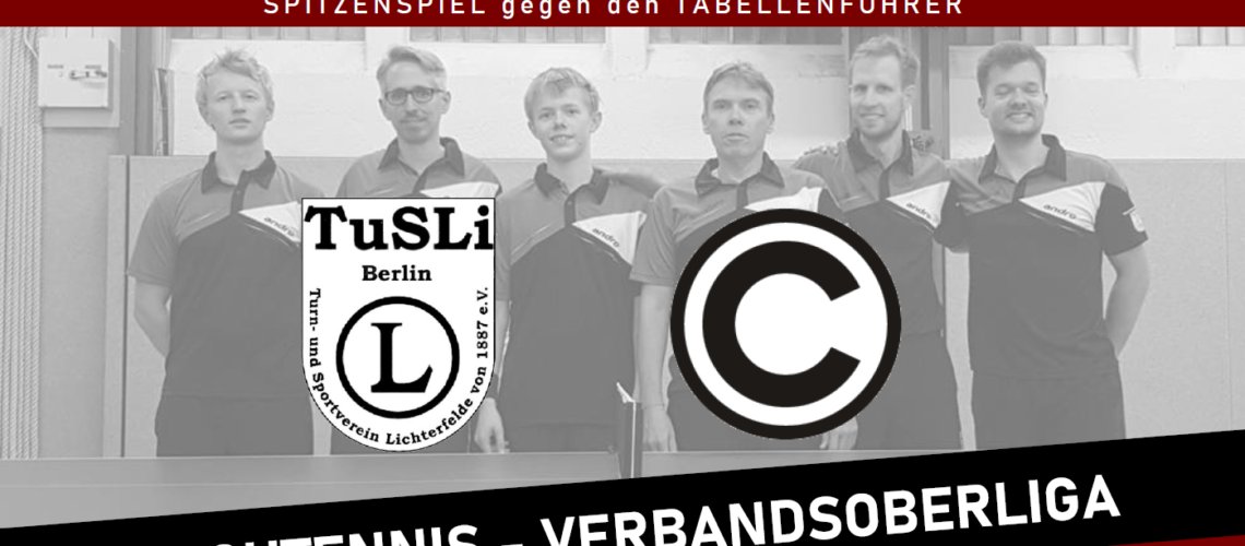 Tischtennis: Heimspiel am Sonntag gegen SCC

So., 1.12 um 16:00 Uhr in der Goethe Oberschule (Alte Sporthalle, Weddigenweg 1)
Mehr Infos: tusli.de/2019/11/26/tt-…

#tusli #lichtefelde #berlin #mehralssport #dasoriginal #tischtennis #heimspiel
