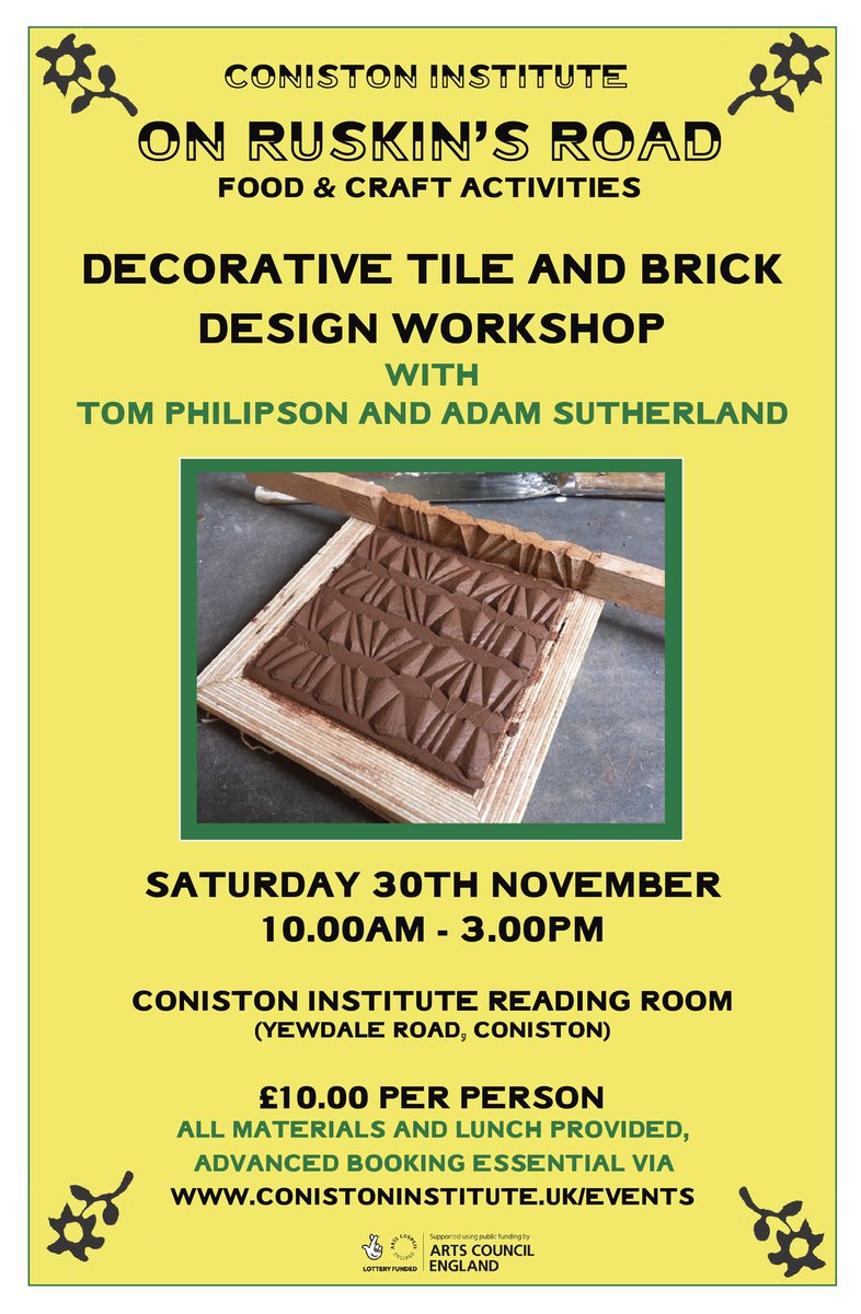 Got nothing to do this weekend? There are still a few places left on our tile workshop this weekend. Just £10.00 and that even includes a homecooked lunch! Book your tickets here: eventbrite.co.uk/e/decorative-t…