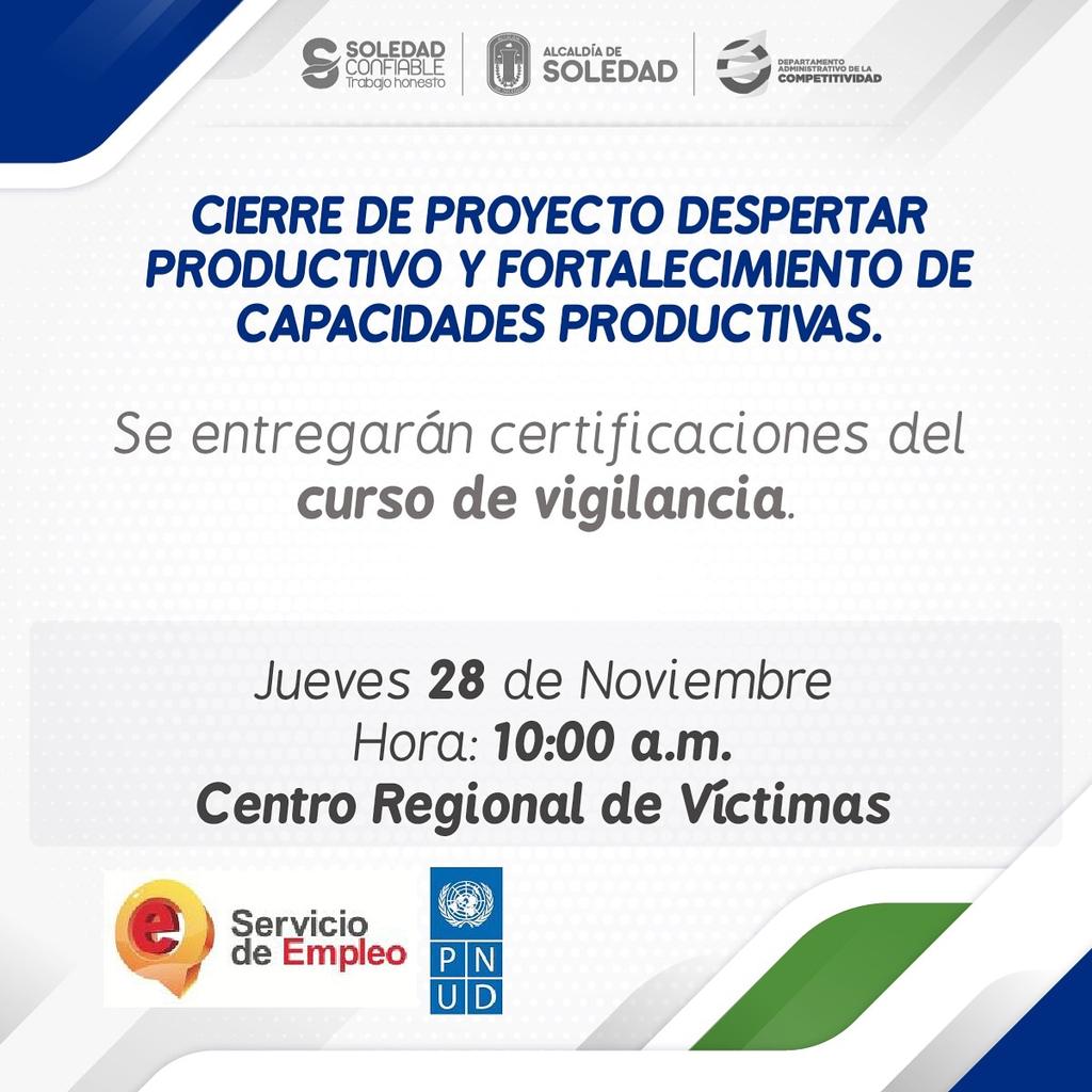 COMPETITIVIDADS's tweet photo. hoy realizamos el cierre del proyecto Despertar Productivo y Fortalecimiento de Capacidades productivas con la entrega de certificaciones a nuestros nuevos 40 vigilantes, gracias a @ServiciodEmpleo y @PnudColombia por ayudarnos a brindar esta oportunidad a víctimas del conflicto. https://t.co/vGMxD9CSV9