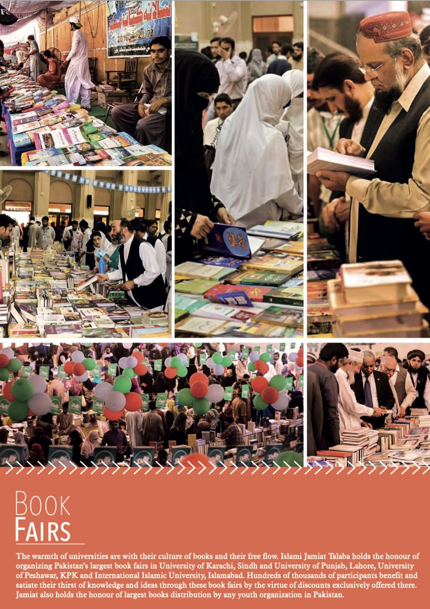 Jamiat runs more than 3000 libraries across Pakistan and through its activities distributes roughly 100,000 books every year. Jamiat organises 5 book fairs, too, every year; among the biggest in Pakistan.  #JamiatvoiceOfStudents