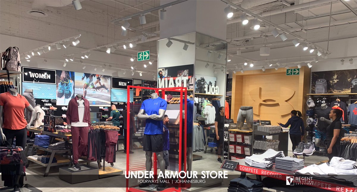 RegentLighting's tweet photo. This was our first Under Armour Store we supplied lighting solutions to.Directional lighting with various beam angles was utilized to highlight the merchandise.RLS supplied the Jura 1011 27W 3500K CRI 90 and the Luxon 600 x 600 Prism 40W 4000K. Designer - Greg Gie Designs https://t.co/7hp63ToNWO