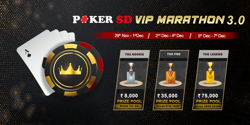 pokersdofficial's tweet photo. Grab the chance to win from the INR 1,18,000 only with a new Mega race POKERSD VIP MARATHON 3.0. Starting from 29th Nov to 9th Dec
More info https://t.co/d0ORE8ugCH
@pokersdofficial
#poker #indianpokerplayer #pokerchampions #megarace3 #pokersd #onlinepoker #realpoker https://t.co/OUbqyw6QGq