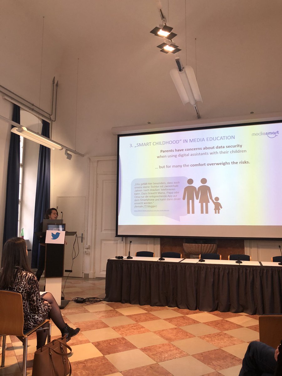 BalabanDelia's tweet photo. Study about the use of #digitalassistants and #smartspeakers and #mediaeducation conducted by Michael Haas and Anna Keller: parents expressed concerns about #datasecurity but confort overweights the risks. #adlit19 conference at @univienna #dgpuk #adliteracy #relevantresearch https://t.co/EVsq8hBHb0