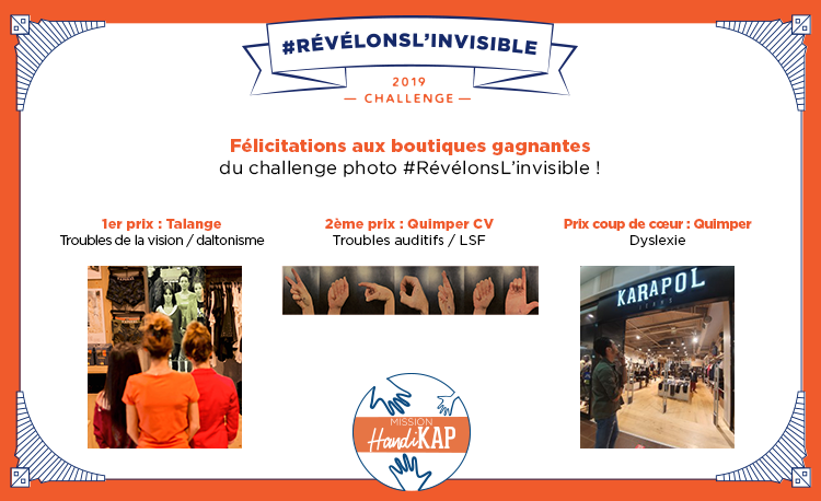 Kaporal's tweet photo. Le challenge photos sur le thème du handicap invisible #REVELONSLINVISIBLE, en partenariat avec #GoodstoKnow, a inspiré nos salariés. 41 photos ont été reçues.
Bravo aux gagnants: Talange et Quimper CV
Prix coup de ❤: pour l’autre boutique de Quimper
#SEEPH2019 #MissionhandiKap https://t.co/EaP6bL5FqD