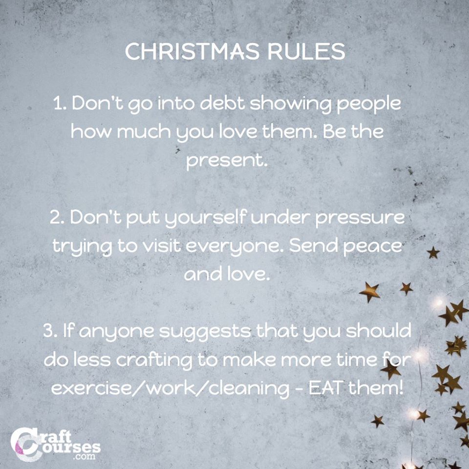 CraftCourses's tweet photo. In the midst of the retail madness a little reminder of our Christmas Rules from last year #ThrowbackThursday 
#MakeItMeaningful #NotjustforChristmas #ChristmasRules #CraftCoursesConsideredConsumerismCampaign https://t.co/ahE9ga14e4