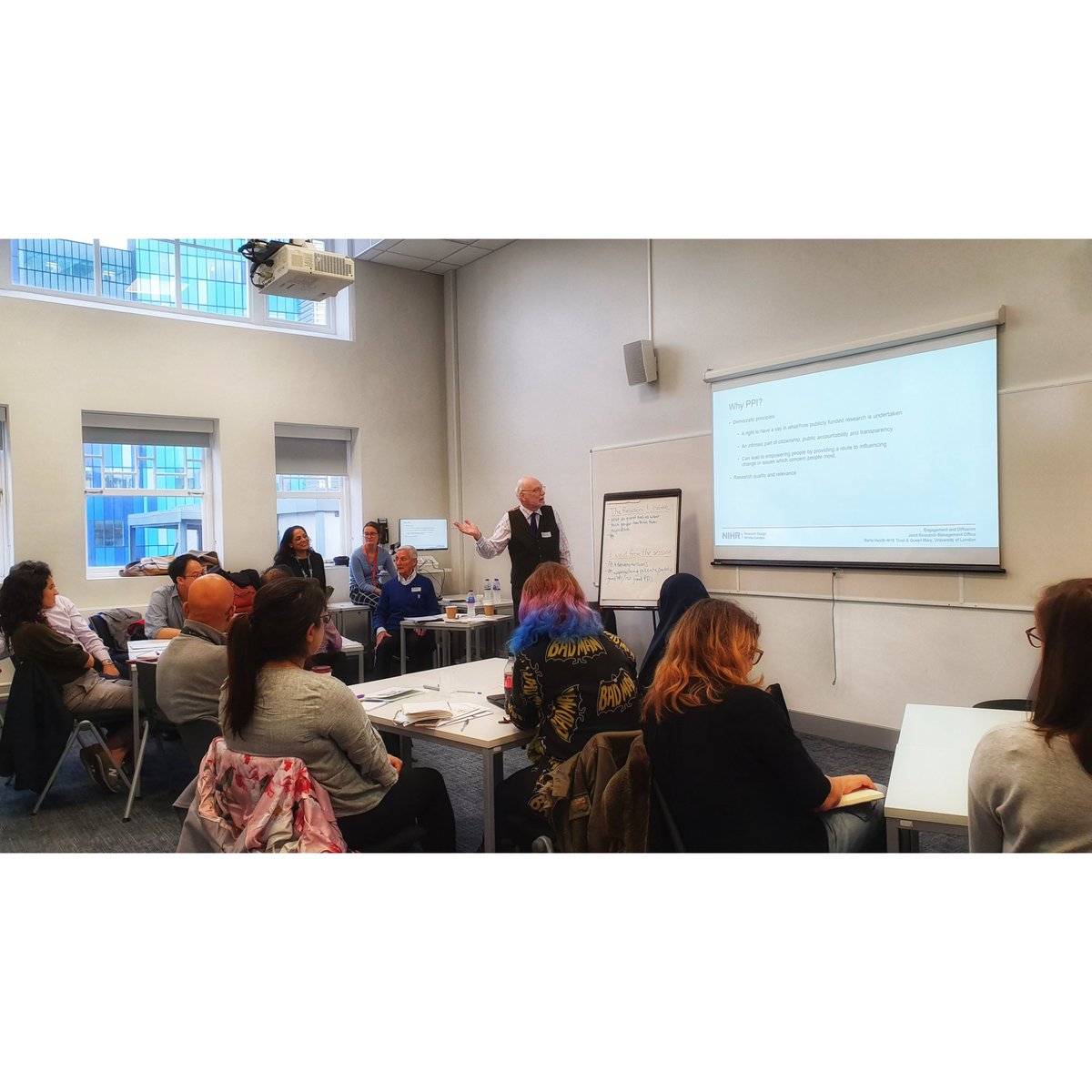 BartsHealthRes1's tweet photo. Paul and Joan, patient representatives from #TrialsConnect delivering an 'Implementing PPI in research' workshop to @NHSBartsHealth and @QMULBartsTheLon researchers this morning. What is #patient and #public #involvement and how can we do it effectively? https://t.co/LSVuTPSiTP