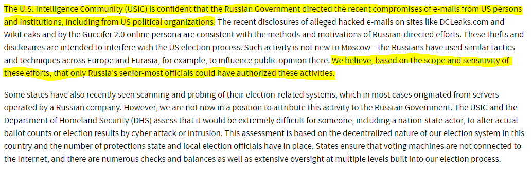 Russia - What the Experts SayOctober 7, 2016 Joint StatementDepartment Of Homeland Security and Office of the Director of National Intelligence on Election Security https://www.dhs.gov/news/2016/10/07/joint-statement-department-homeland-security-and-office-director-national