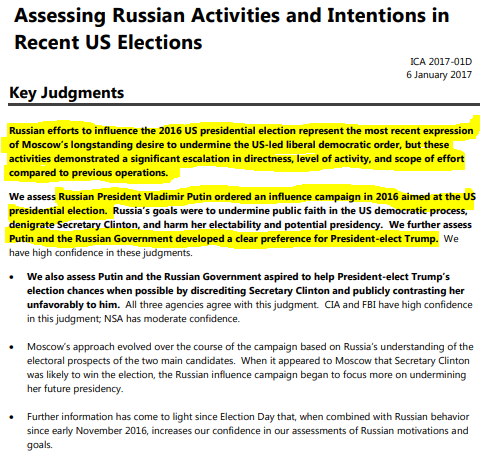 Russia - What the Experts SayJanuary 6, 2017Assessing Russian Activities and Intentions in Recent US ElectionsOffice of the Director of National Intelligence - CIA/FBI/NSA Assessment https://www.dni.gov/files/documents/ICA_2017_01.pdf