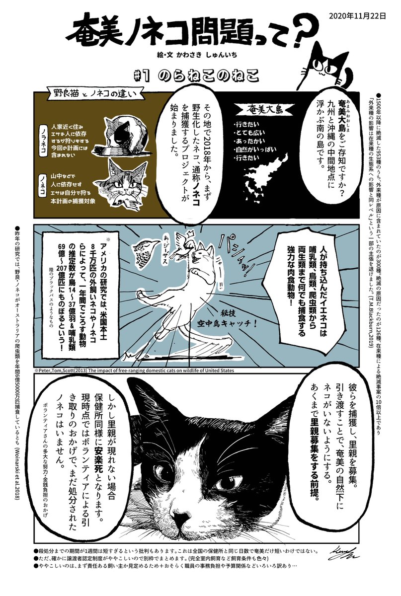 奄美ノネコ問題の漫画について、一般普及版を作成したので、いきもにあ当日会場で配布しています。複数枚持って帰る場合は一応お声がけ下さい。後日pdfをWebにもアップします。販売以外の二次利用OKです。ネコが外で暮らさずに済む世の中になりますよう。。。#いきもにあ #いきもにあ2019 