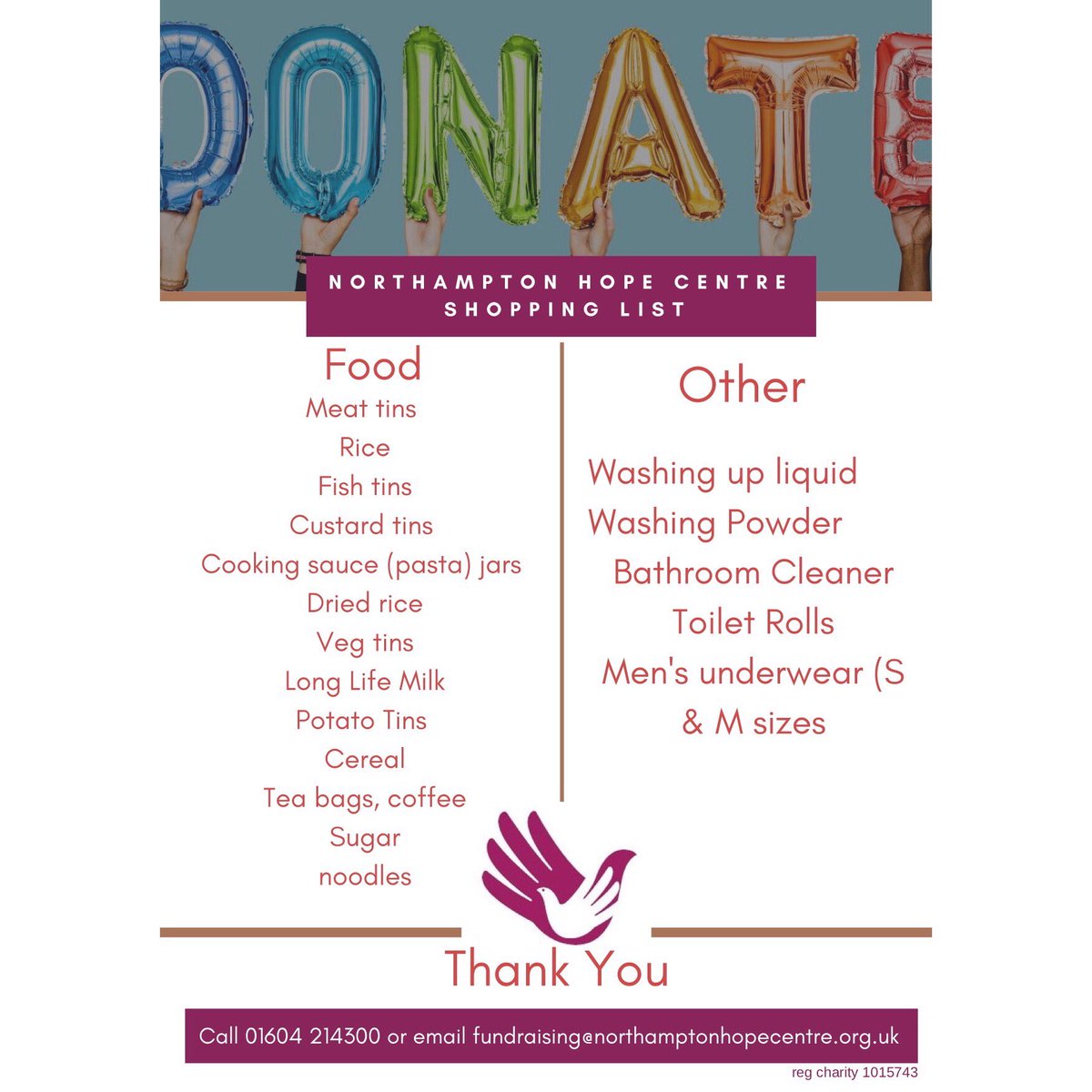 ** Give this Christmas ** 

At all of our practices this December we are taking donations of food and hygiene products for the Northampton Hope Centre. 
If any of our clients can spare an item on the list below, we have a collection box at each clinic
 #charity #christmasdonation