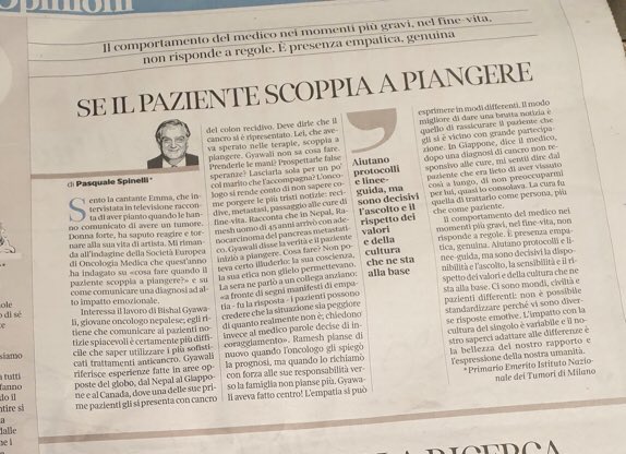 If the patient cries.
Also the main Italian newspaper <a href="/Corriere/">Corriere della Sera</a> discusses <a href="/oncology_bg/">Bishal Gyawali, MD, PhD, FASCO</a> perspective. Thank you Bro for your commitment and humanity.