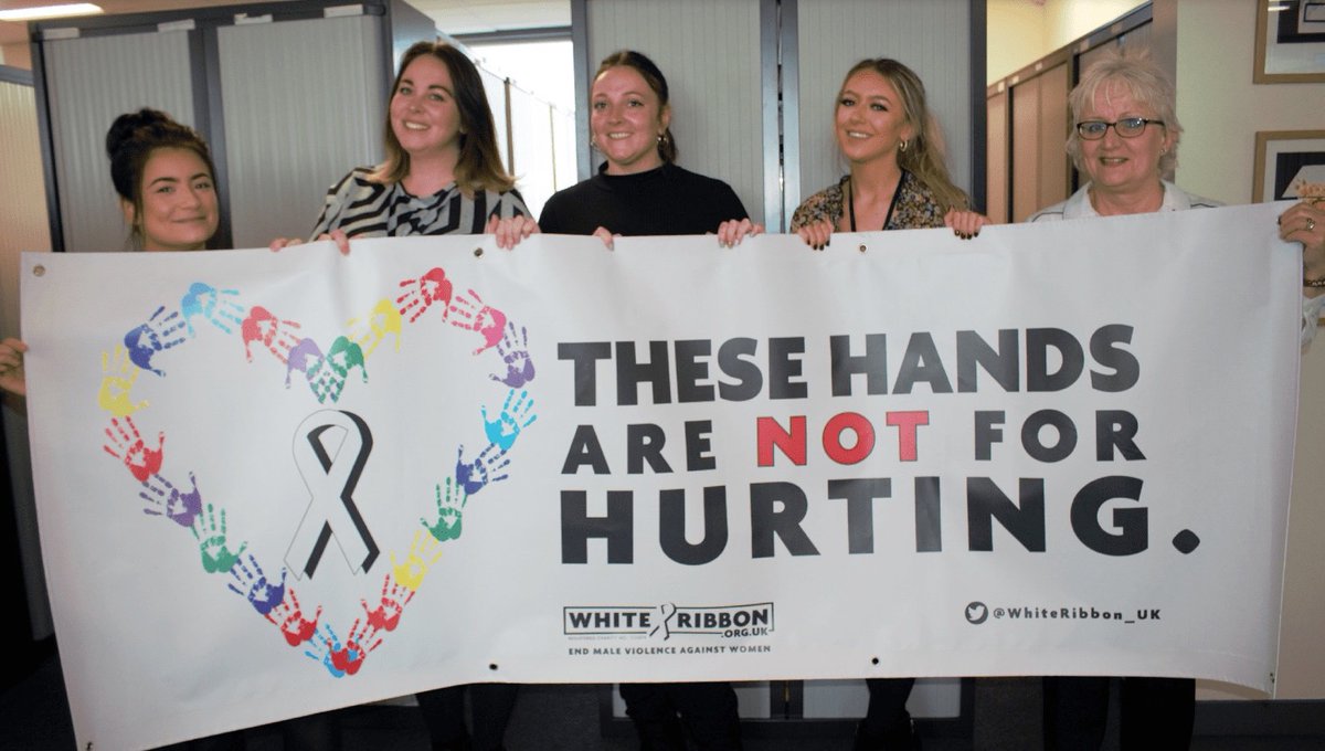 HomesSedgemoor's tweet photo. If you are suffering Domestic Abuse or know of someone who is, you can call Homes in Sedgemoor who will be able ensure you are given advice and help. Here is a photo of some of our customer services team showing support for White Ribbon. #WHITERIBBONDAY #16DAYS #MAKETHEPROMISE https://t.co/cbyZRDoNMU