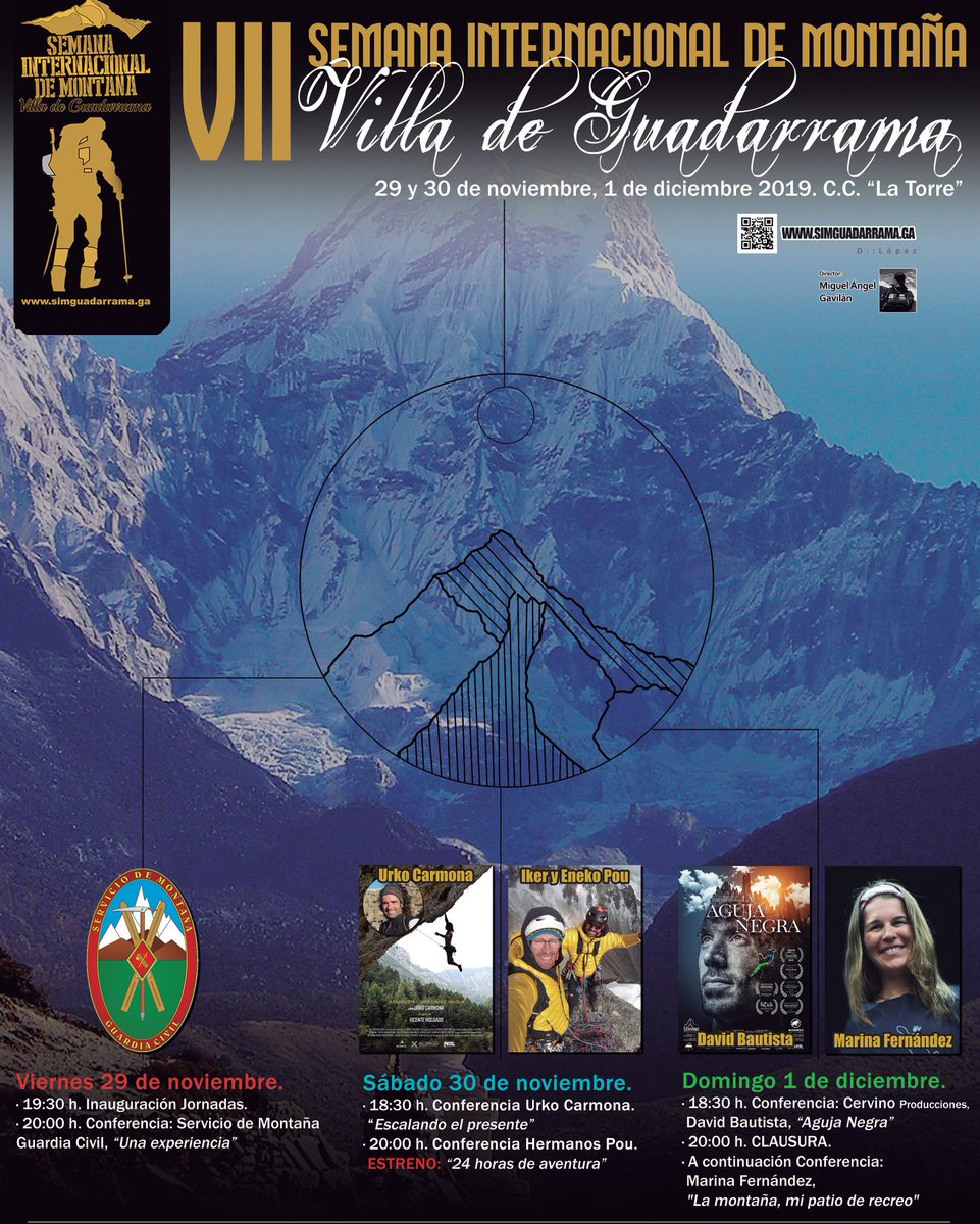Ayto_Guadarrama's tweet photo. Mañana viernes 29 de noviembre inauguramos nuestra Semana Internacional de Montaña "Villa de Guadarrama". 
· 19:30 h. Inauguración Jornadas.
· 20:00 h. Conferencia: Servicio de Montaña de la Guardia Civil, “Una experiencia” #Guadarrama #Montaña https://t.co/lio52oACeZ