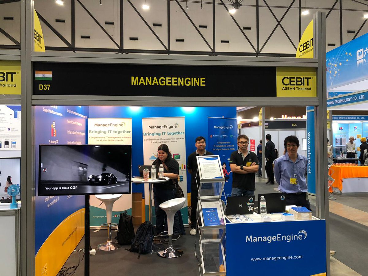 manageengine's tweet photo. On Day 1 of #CEBITASEAN, Siddharth gave an insightful session on the best practices to follow in #cybersecurity. Visit our booth D37 on Day 2 to talk to our experts about #ITmanagement. You may also get to take home some cool giveaways.
#CebitAsean2019 #SecureYourIT #ITSecurity https://t.co/a9FsuLp99A