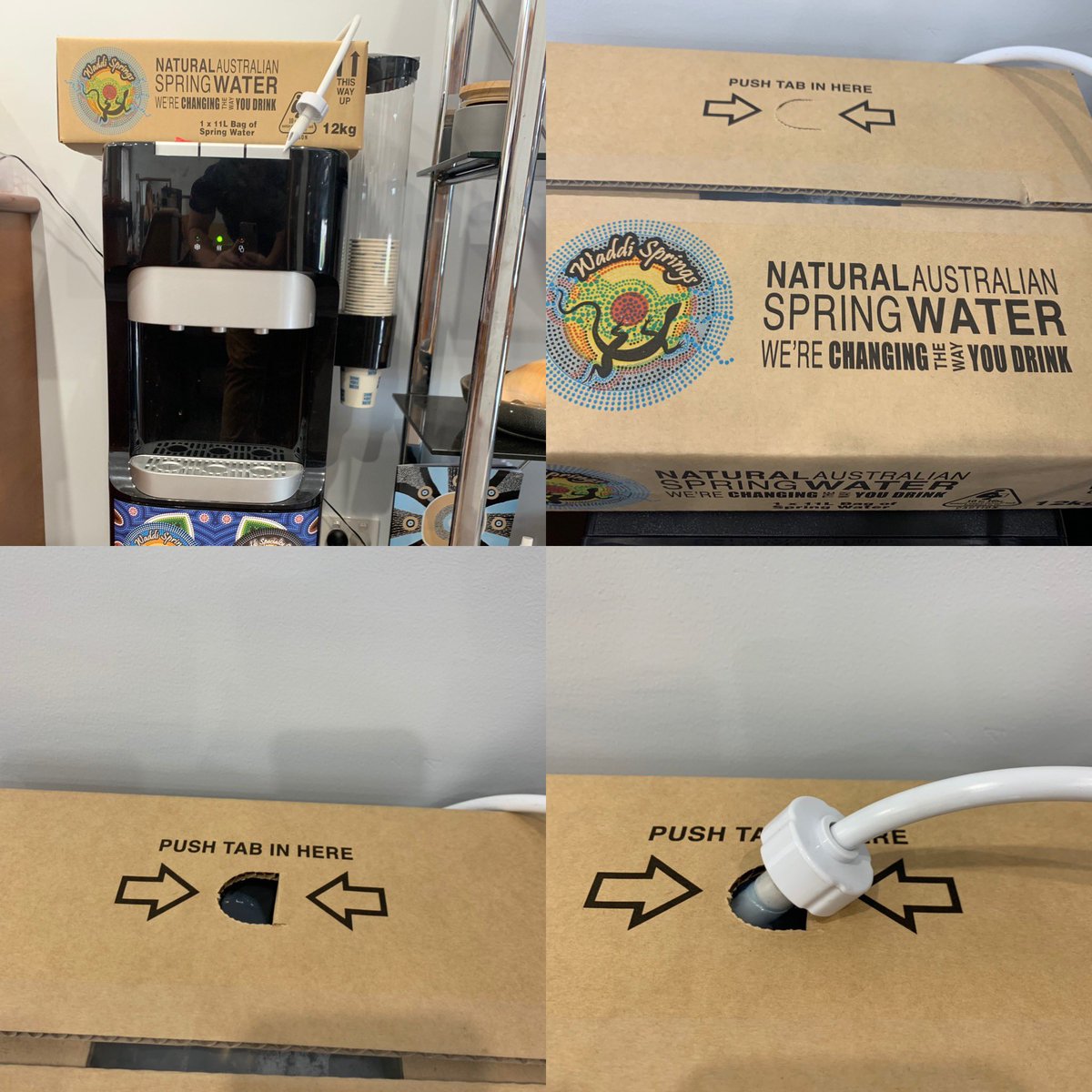 NEW bag in box water cooler systems, easy as 1 2 3....
#waddi #waddisprings #waddispecialtycoffee #springwater #baginbox #watercooler #easy #degradableplastic  #supportingindigenousbusiness