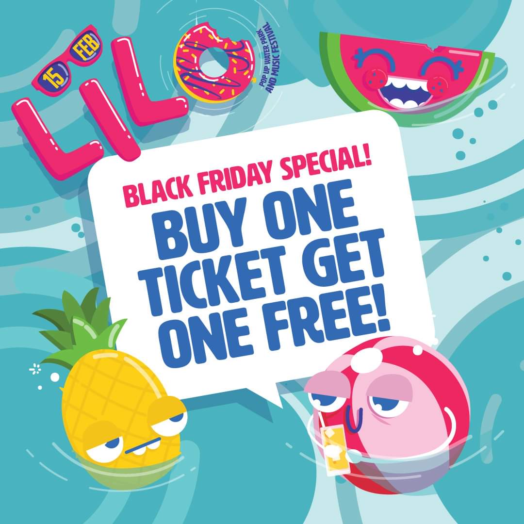 Pretoria!! We're running a #BlackFriday buy 1 get 1 free special on LILO Pop Up Waterpark and Music Festival 2020 tomorrow! Don't miss out!!  

Tickets available here: bit.ly/2IvlNwH