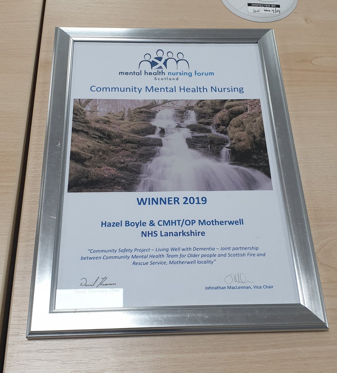 Congratulations to Hazel Boyle & the Community Mental Health Team / Older Persons - Motherwell on winning the;

'Excellence in Mental Health Nursing Practice Award 2019' 

for their fantastic #livingwellwithdementia partnership work with @fire_scot in North Lanarkshire 👏👏👏