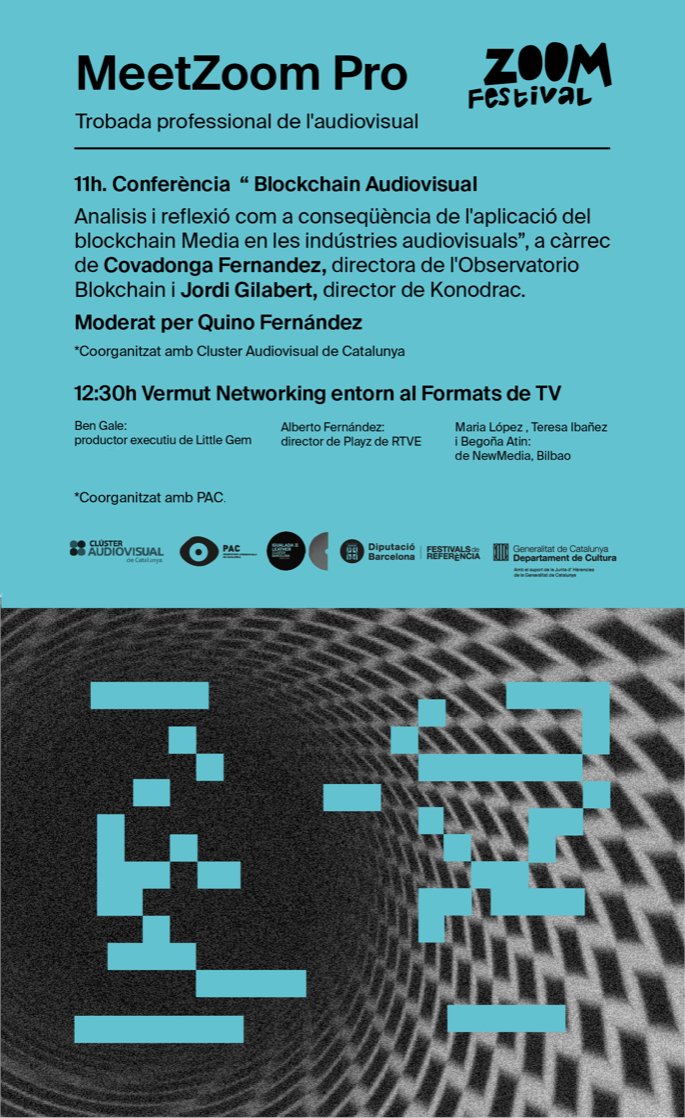 ClusterAVCat's tweet photo. Demà marxem cap al #MeetZoomPro! Us apunteu al bus? Inscripcions: https://t.co/621agbBFDt
Parlem de Blockchain AV en una sessió que comptarà amb Covadonga Fernández @CuadraLab, @jordi_gilabert
i Plácido Tenedor com a ponents. Modera @quinof. Us fem 5 cèntims de qui són ⬇️ https://t.co/jE8jQAPI7U