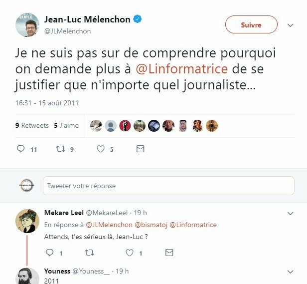 GLookathat's tweet photo. @Clarita45000 @TwitterFrance #Linformatrice a été suspendu l'année dernière je crois mais est peut être sortie sous une autre forme. En même temps qd tu vois qu'un certains Jean-luc "ma personne est sacrée" #Melenchon lui donnait du crédit...🙃 https://t.co/NVLtabw61i
