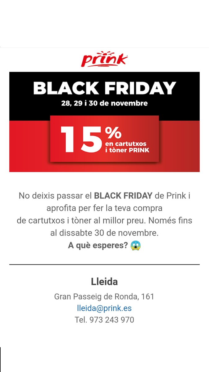 PrinkLleida's tweet photo. Aprofita el Black Friday!!!! https://t.co/gcrGWEd8gG