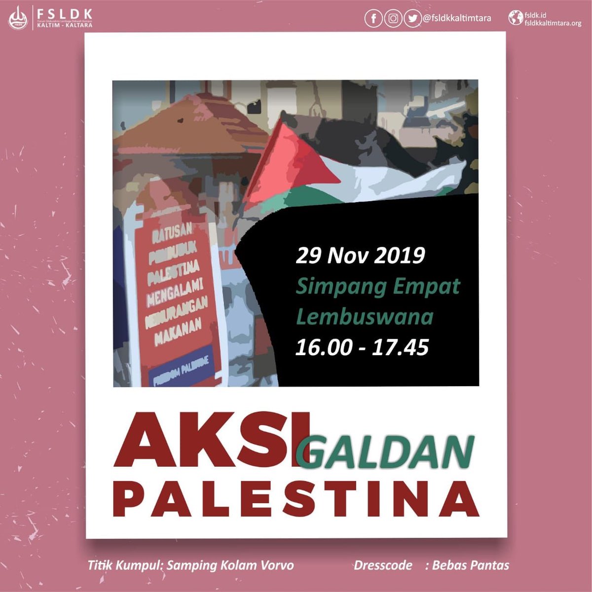 PusdimaUnmul's tweet photo. Mari bersama menyuarakan kondisi Palestina kepada khalayak, dalam AKSI GALANG DANA untuk PALESTINA, yglang akan dilaksanakan pada :
🗓 Jum'at, 9 November 2019
🕓 16.00 - 17.45
🔻 Simpang 4 Lembuswana
Dresscode : Bebas pantas
💸 Siapkan Infaq Terbaik! https://t.co/57Haa4mKnr