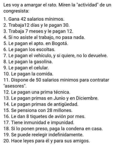djmigll's tweet photo. No es solo #elsalariodeloscongresistas, sino también todos los beneficios desmedidos que tienen ellos y otros funcionarios de gobierno y rama judicial, por ejemplo, en lo referido a pensiones. Lo que dice esta imagen es verdad? @WRadioColombia https://t.co/ll7cDUTpqy