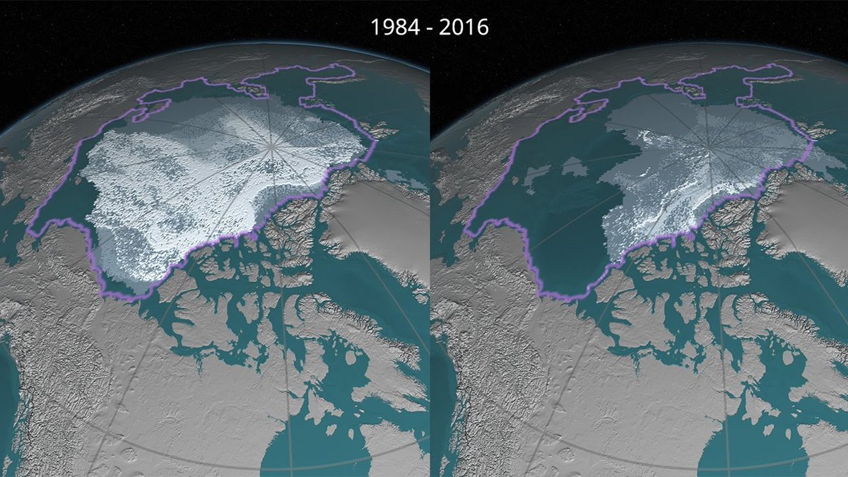 Arctic sea ice is probably easiest way to explain a tipping point. White ice reflects heat back to space, blue ocean traps heat. The loss of white ice traps more heat leading to the loss of more ice, which leads to more heat - positive feedback loop till no ice left /4