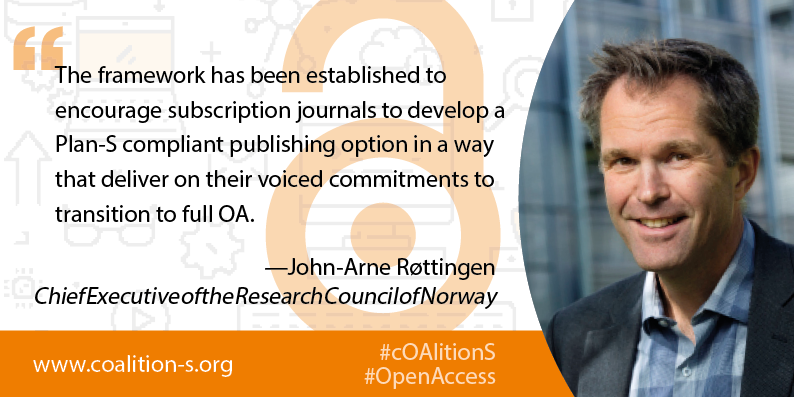 cOAlitionS_OA's tweet photo. Transformative Journals are one way to transition to full #OA, saysJohn-Arne Røttingen from @forskningsradet  
@cOAlitionS_OA needs your feedback on draft framework here: https://t.co/4frFKmuynA https://t.co/d1G0oX2BEZ