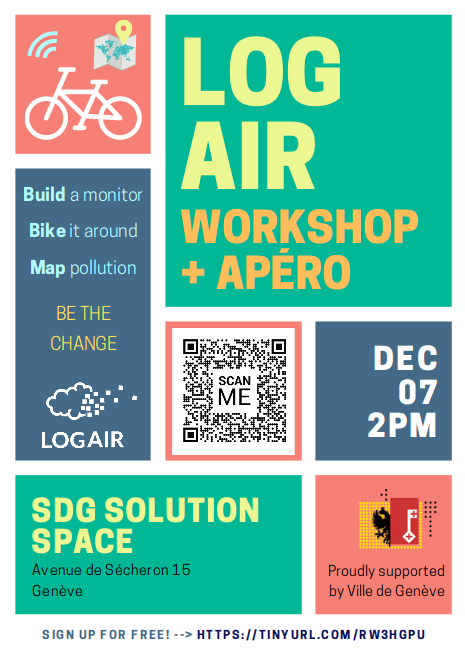 📢 We are very excited to invite you to our first public event! 

We'll build #LogAir devices together 🔧 You'll be able to monitor and analyze your PM2.5 data live 📈

And share a drink while hearing about <a href="/newsCUI/">CUI</a> student's projects 💕

Sign up here ⤵️
tinyurl.com/rw3hgpu