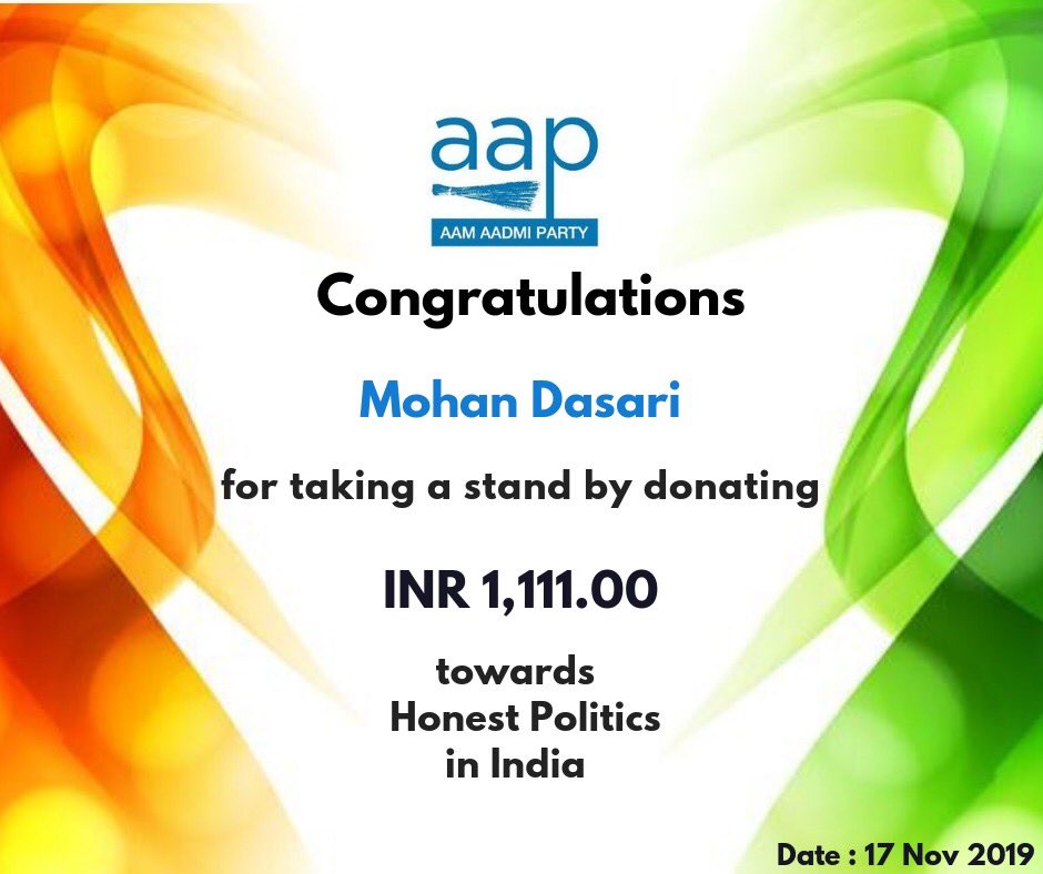 MohanDasari_'s tweet photo. #7YearsOfAAP #HonestPolitics #KejriwalPhirSe
Aug 19 to Nov 19
1111 x 4 + 2020= 6464
When friends 4m all across the world are donating, it’s tempting 2 donate as little as possible
In the next 24 hrs, ll donate ₹20 fr retweet + ₹20 for following.
@ArvindKejriwal @msisodia https://t.co/l5DXjqlcpj