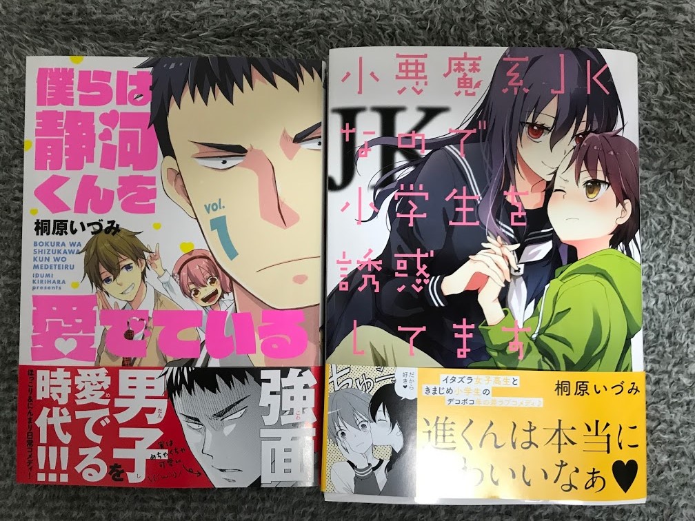 桐原いづみ先生の「小悪魔系JKなので小学生を誘惑してます」と「僕らは静河くんを愛でている」を同時ゲット。男性向け小悪魔と女性向け静河くんですが、どちらも男女とも読んで楽しいです。
これはイイです。いいですか。これはイイ。 