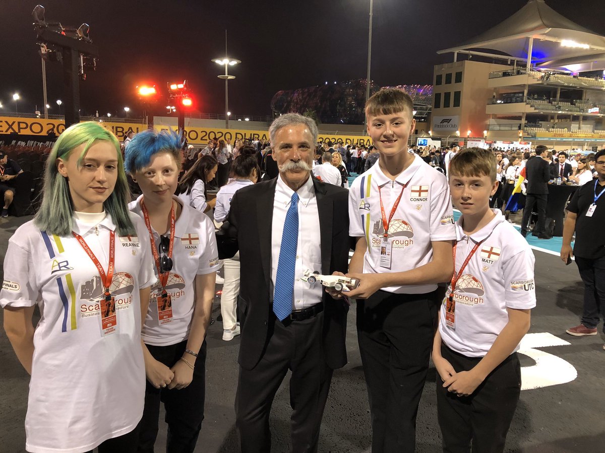 ScarboroughUTC's tweet photo. Great achievement for Scarborough’s Avidity Racing team - nominated for Best Project Management Award and Sustainability Award at the world finals of the F1 In Schools car challenge in Abu Dhabi ... air-compressed cars racing 20 metres in less than 1sec. https://t.co/dIVrl7lklL