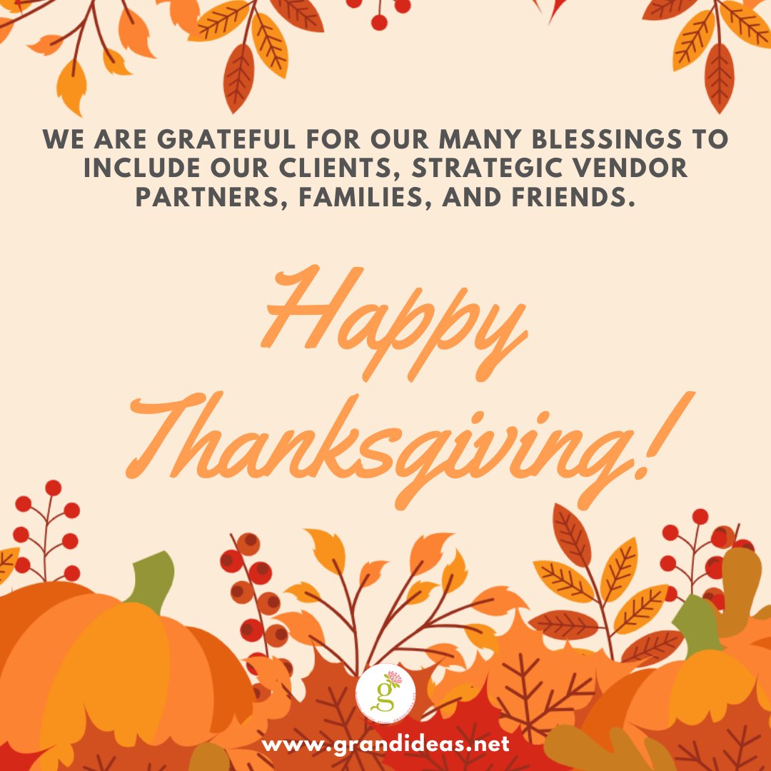 GRANDIDEAS's tweet image. A BIG thank you to all our awesome clients, colleagues, family and friends! 🍁🍂🦃

We enjoy working and growing with you and hope we can continue to have great opportunities in this journey together. 🌸

#happythanksgiving #thanksgivingday #promotionalproducts #grandideas