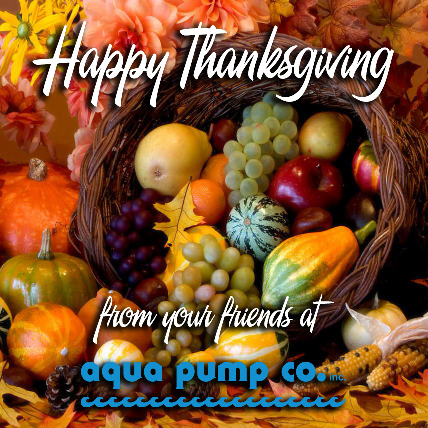 "Thank You" to our customers for your continued loyalty. We are proud to be your water services company and truly appreciate your business. On behalf of everyone at Aqua Pump, have a happy and healthy Thanksgiving!