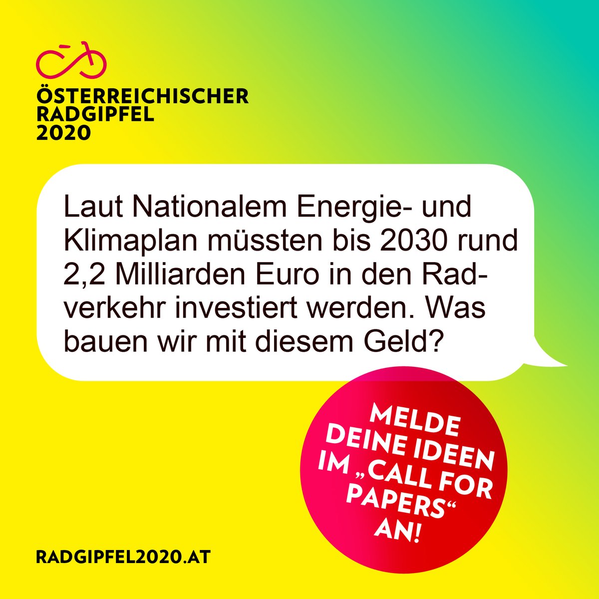 fahrradwien's tweet photo. Jetzt die besten Ideen zu Investitionen in den Radverkehr als Programmbeitrag einreichen https://t.co/defKOk4i2s #radgipfel #Klimaschutz #radverkehr #cycling https://t.co/wekjI5CUuo