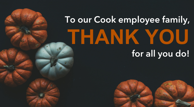 CookMedical's tweet photo. Happy Thanksgiving to our Cook family everywhere! #Thanksgiving #CookMedical #lifeatcook https://t.co/g6l0wen83S
