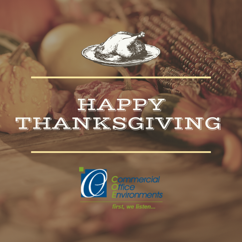 COEINDY's tweet photo. As much as we hope you enjoy being in the space in which you work, today we hope you’re enjoying your time outside the office with those who matter most to you.
Happy Thanksgiving from all of us at Commercial Office Environments! https://t.co/BC5bcxYfpU