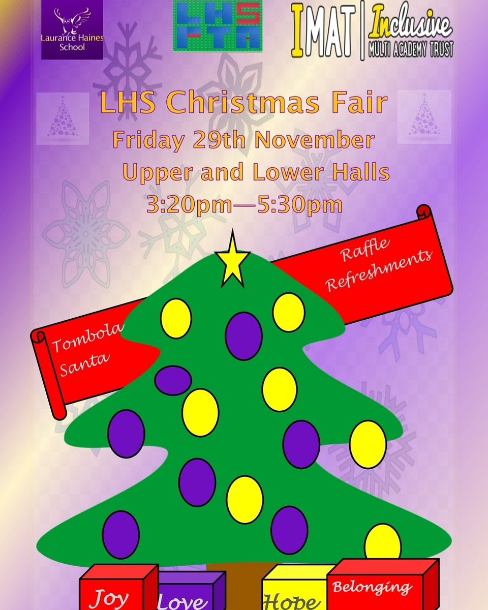 LHS_Watford's tweet photo. We're looking forward to seeing you at our #ChristmasFair tomorrow, after school. @lhspta @HeadLHS @mrsballlhs @IMAT_CEO @inclusiveMAT https://t.co/UjXZN781ly