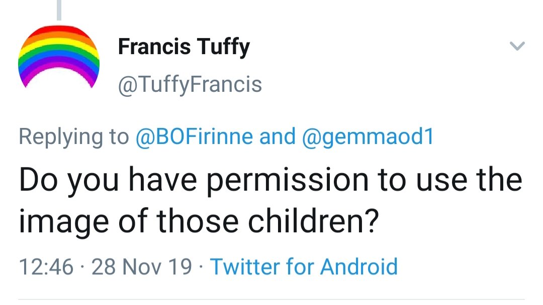 TuffyFrancis's tweet photo. Does anyone know who this fascist is? They are using pictures of children to further their racist agenda, I have reported the offending Tweet and recommend others to the same. This 'free speech' advocate blocked me when I queried if they had permission. @BOFirinne #Fingal https://t.co/htJhW9C2ZU