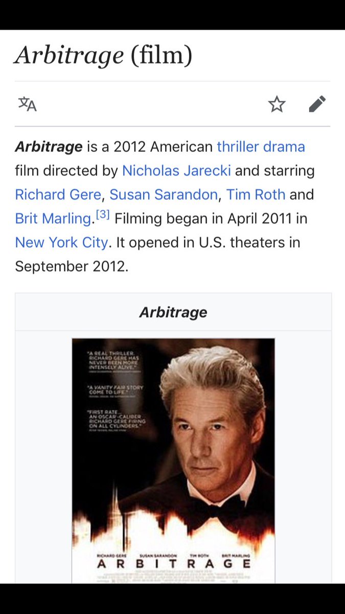 (4/15) Jarecki has 4 sons, *3* of which are filmmakers.Travel buddy Nicholas is most famous for “Arbitrage”, starring the Chandler-linked Richard Gere and recently “Black-Eyed Susan” Sarandon. He has some other potentially interesting associates as well (cc:  @Tiff_FitzHenry )