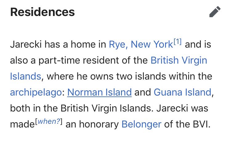 (2/15)  He owns *TWO ISLANDS IN THE BVI* (  @DEFEND_FREEDQM - you were looking for other suspicious islands, right?)