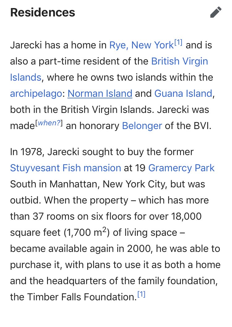 (7/15) Back to Papa Jarecki. Not only did he found the first Youth Center in the British Virgin Islands (BVI) he owns two additional ISLANDS; both are pretty secluded.In addition to Hollywood guests, they also had alleged violent perv Mario Batali (article prior to allegations)