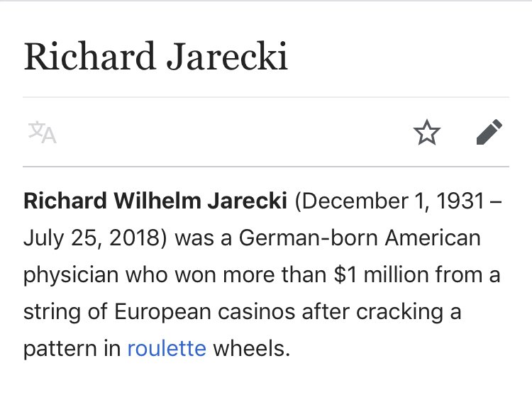 (14/15) Wow, his brother also made a ton of money... in a weird enough way that he got a Wiki.He made $1mm+ by exploiting ghetto roulette wheels.... okay.This is a definite stretch, but remember the recent bombshell about a ghetto casino being used to launder money?