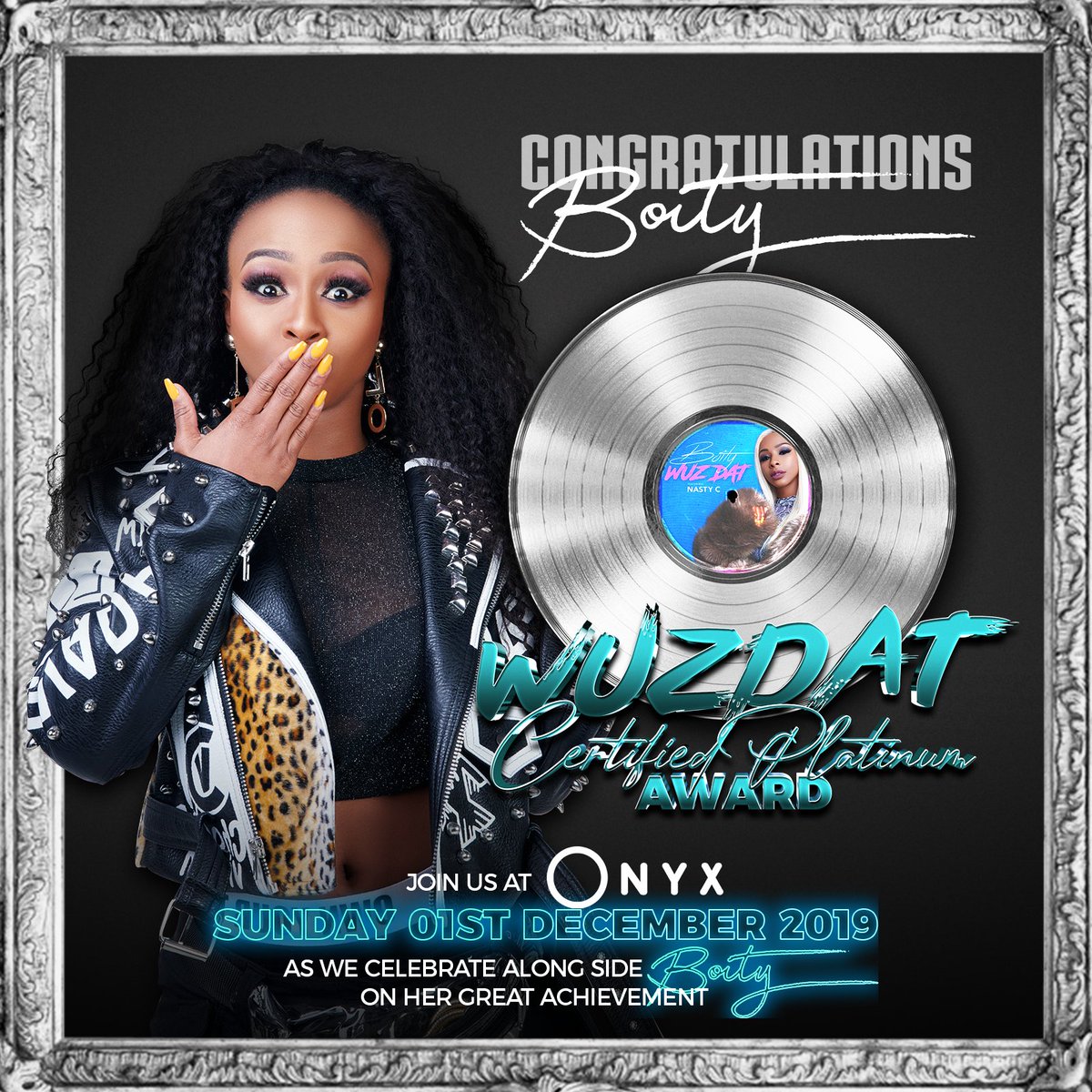 Onyx_Sandton's tweet photo. All Hail The Queen Has Gone PLATINUM!!! @Boity #WuzDat ππ https://t.co/rZYxi4LpKI