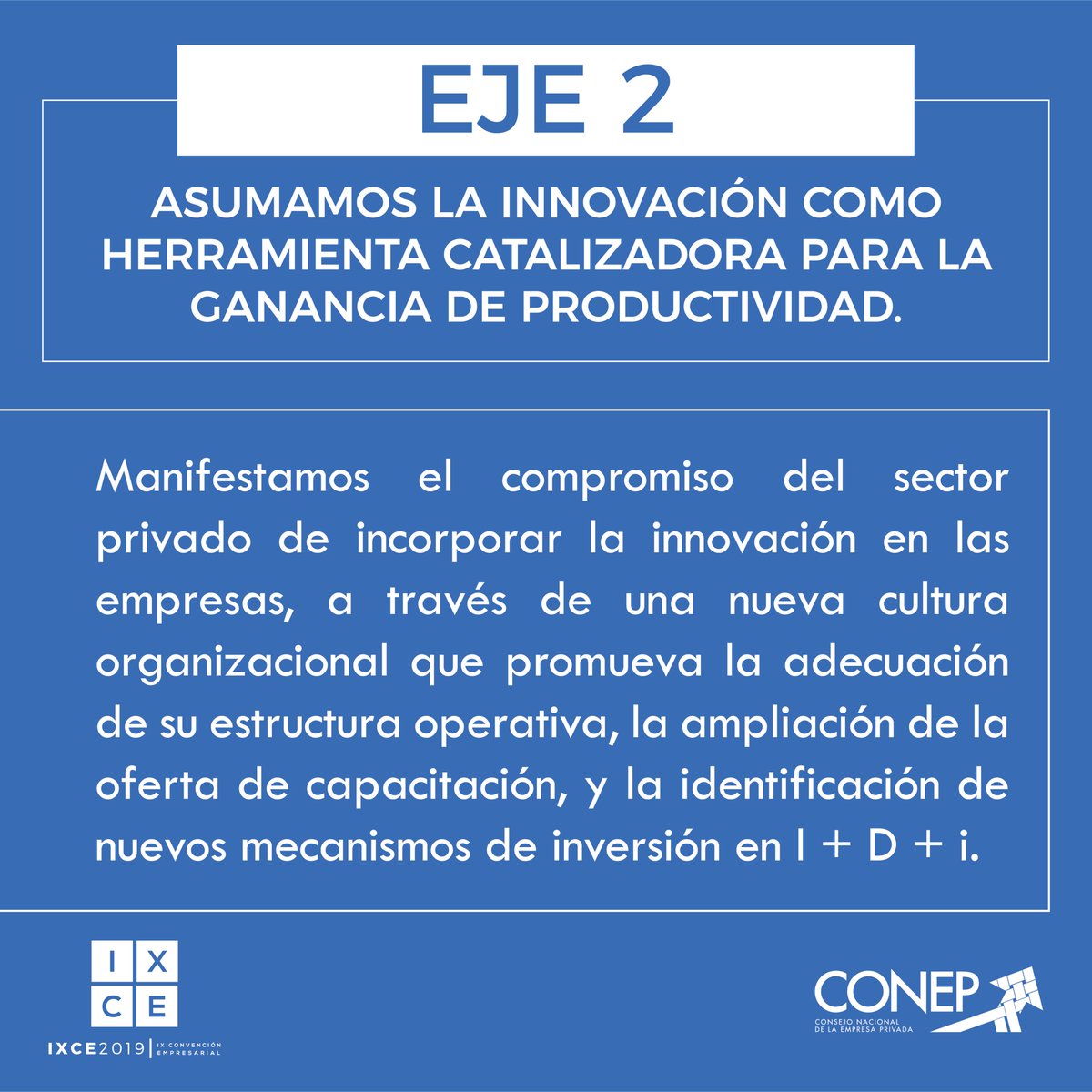 CONEP_RD's tweet photo. En el EJE 2: "Innovación como elemento fundamental para la ganancia de productividad" de la IX Convención Empresarial, se analizaron los factores externos e internos que inciden en la innovación para lograr una mayor eficiencia en la producción de bienes y servicios. #IXCE2019 https://t.co/JmjTJhRcPx