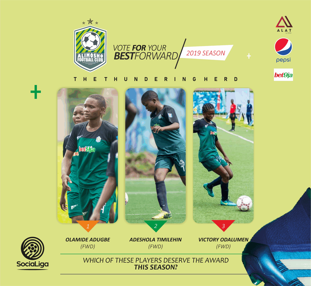 AlimoshoFCL's tweet photo. As we head into @TheSociaLiga Grand Finals, you the fans will select which of these players in your opinion have lighted up the Arena and made your hearts flutter.... https://t.co/sllTXwn8P0