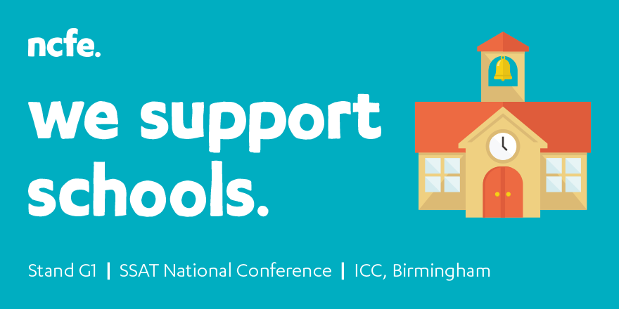 NCFE's tweet image. We’re exhibiting at @ssat’s National Conference on 4-5 December. Come and speak to us at stand G1 and find out how you can ensure you curriculum helps all of your learners achieve their full potential #SSATNC19