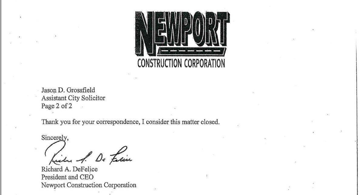 This is remarkably similar to the "I consider this matter closed" that we found in DeFelice's letter to the city, refusing to pay the fine we assessed for improper tree removal.13/?