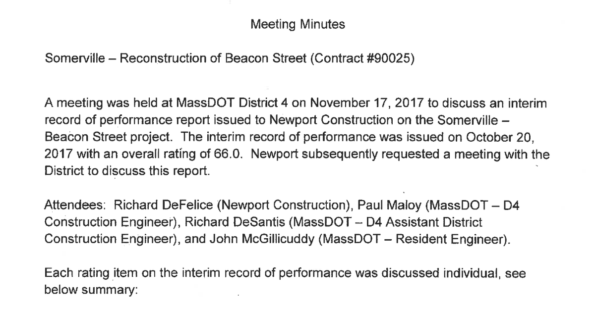 Newport flipped the table and demanded a meeting, which was held in mid November. The city wasn't there - nor was anybody from Newport who was directly working the project. Instead, Mr. DeFelice (the owner) rolled in personally.8/?