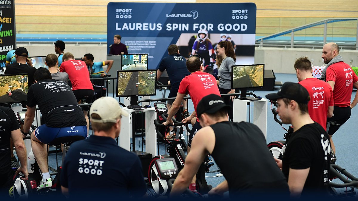 LaureusSport's tweet photo. 🚴‍♂️ Laureus #SpinForGood 🚴‍♀️

Rewind to Wednesday and a brilliant day at the iconic London Velodrome with Laureus Academy member Sir @chrishoy and Ambassador @v_pendleton 🙌

Teams put their strength, stamina and nerves to the test all to help raise funds for #SportForGood 👊 https://t.co/eExyJbg4Cr